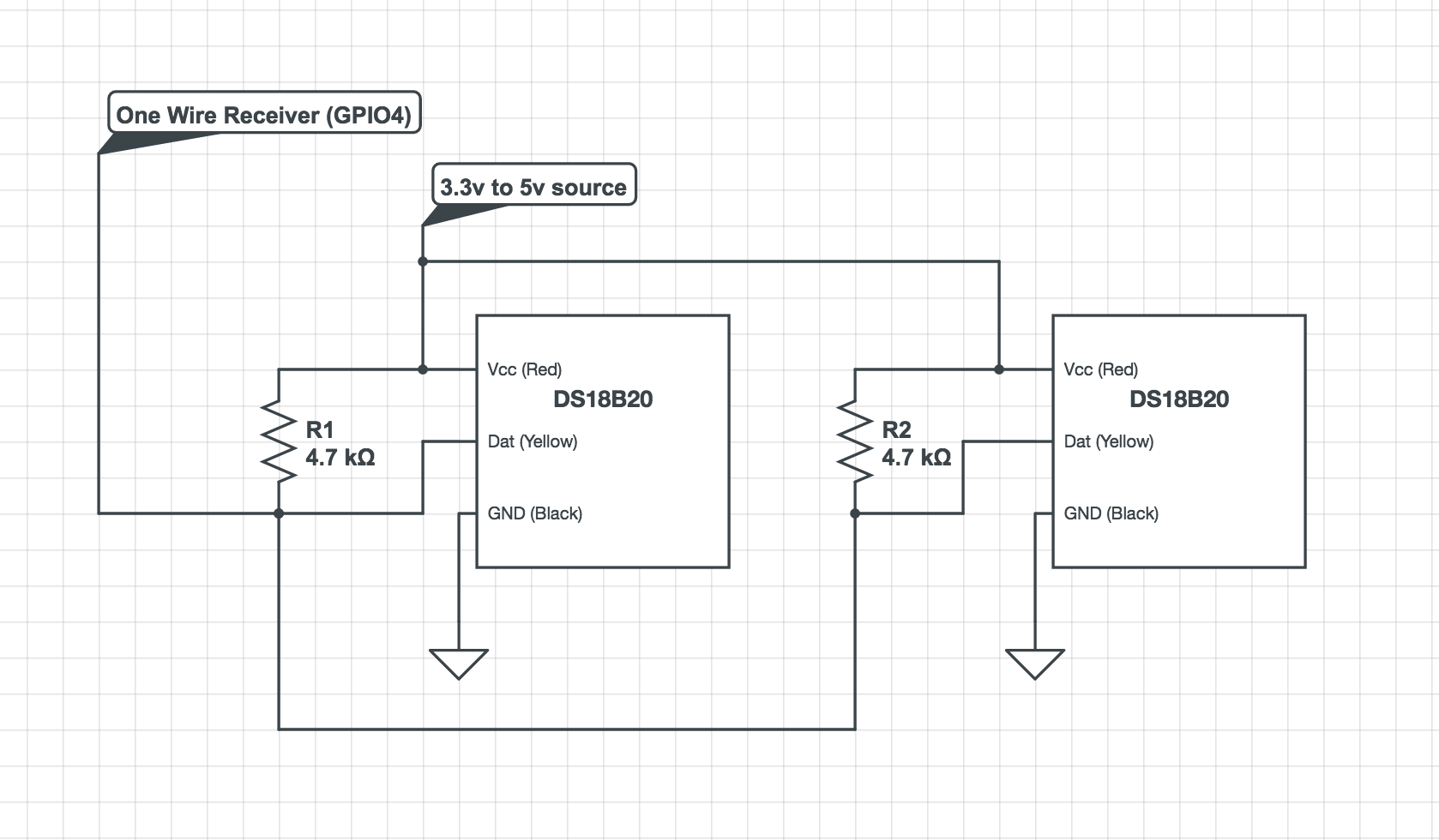 Circuit diagram of two DS18B20